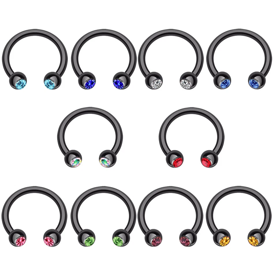 10PCS Surgical Steel Nose Ring Hoop 16G CZ Horseshoe Tragus Helix Earrings Rings - Image 1 of 4