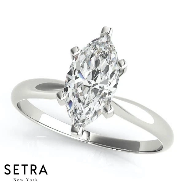 1.00 ct Solitaire Lab Created Marquise Cut Diamond Engagement Ring 14k Gold - Image 1 of 4