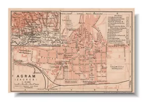 Zagreb Original city plan map 1911 CROATIA Agram Republika Hrvatska - Picture 1 of 9