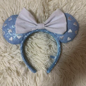 Tokyo Disney Resort Minnie Mouse Headband White Heart Blue Sequins Ears Japan - Picture 1 of 1