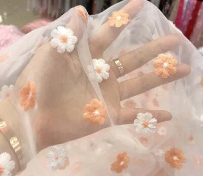 Tela de encaje organza bordado flores de cerezo para vestido de novia niña falda 1 yarda Foto 1 de 4