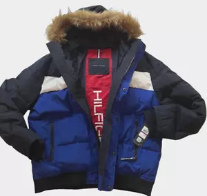 NEU MIT ETIKETT $ 325 TOMMY HILFIGER SCHWARZ BLAU HOODIE ULTRA LOFT MANTEL REISSVERSCHLUSS/DRUCKKNÖPFE XXL - Bild 1 von 18