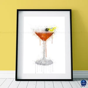 Impresión artística estilo salpicaduras de cóctel Manhattan, disponible en 4 tamaños. - Imagen 1 de 6