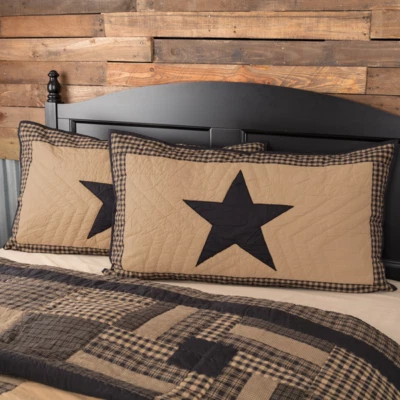 BLACK CHECK STAR QUILT SET & ACCESSORIES. CHOOSE SIZE & ACCESSORIES. VHC BRANDS - Image 1 of 4