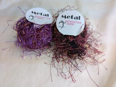 Trendsetter Yarns "Metal" Lot of 2 #56 & 220 Black/Maroon/Purple w/Gold Strands  - Image 1 of 4