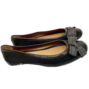 Coach Black Ballet Flats Womens Size 9 Bow Black Signature Monogram Saundra Shoe - Picture 1 of 5
