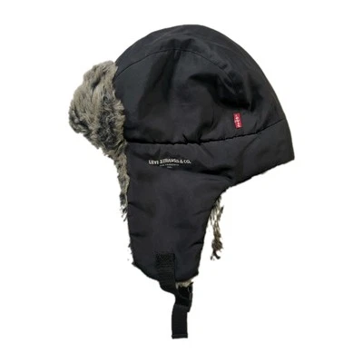 Levi's "Sombrero Trampero" Para Hombres S/M Negro Piel Sintética Forrado Correa Ajustable para la Mentón Pre-Lov Foto 1 de 4