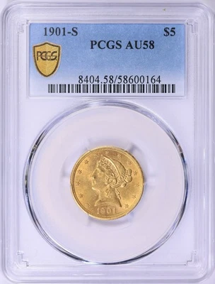 1901-S LIBERTY HEAD HALF EAGLE $5 GOLD PCGS AU58 - Image 1 of 3