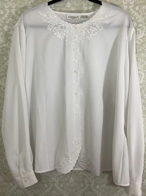 Blusa para mujer CLAUDIA RICHARD PLUS talla 22W blanca bordada con botones manga larga Foto 1 de 4