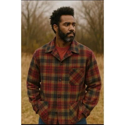 Vintage Red Pendleton Plaid Men's Pure Virgin Wool Blazer Jacket Large - Image 1 of 4