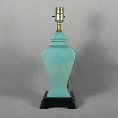 Chinese Square Vase with Lid Lamp #530 by Gonder - Turquoise Crackle Glaze - Image 1 of 4