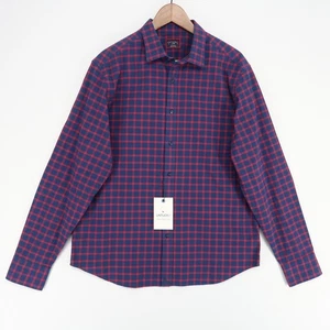 Untuckit Mens Shirt Large Slim Fit Blue Red Plaid Long Sleeve Button Up - Picture 1 of 13
