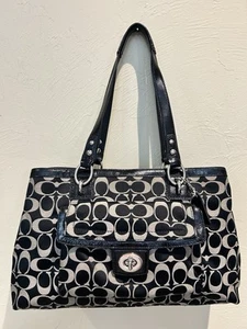 Coach F19043 Penelope Signature satchel black grey Patent leather trim VERY GOOD - Picture 1 of 12