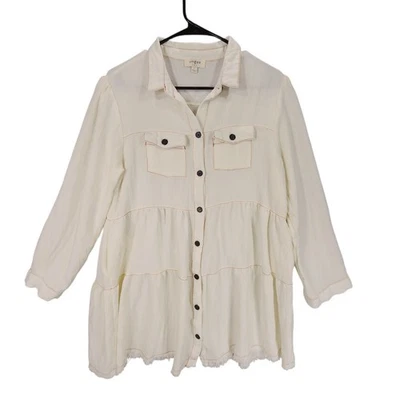 Top túnica Umgee Boho talla L para mujer crema con botones en capas manga larga gasa fluida Foto 1 de 4