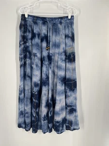MLLE GABRIELLE women boho tiered maxi skirt sz S blue ombre rayon western lined - Picture 1 of 9