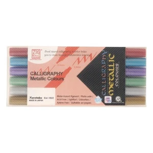 Kuretake Calligraphy Marker Pens Metallic 6 Colors set, 2mm & 3.5mm Dual Tip ... - Picture 1 of 5