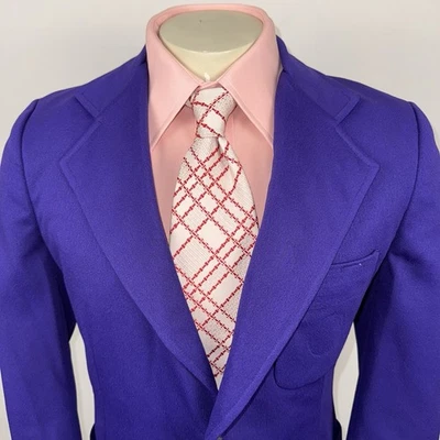 Vtg 60s 70s Jacket Mens Leisure Suit Blazer Sport Coat Polyester Purple Joker 40 - Image 1 of 4