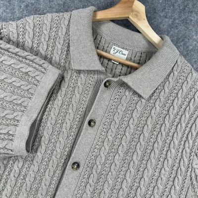 J Crew Sweater Mens XL Beige Cable Knit Short Sleeve Button Front Cotton Casual - Image 1 of 4