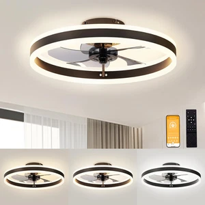 Low Profile Ceiling Fans with Lights and Remote, 19.7In Flush Mount Ceiling Fans - Picture 1 of 7
