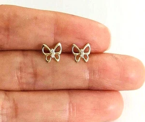 14K Solid Yellow Gold Butterfly Earrings- 14K Gold Earrings - 7mm x 6mm - GK1048 - Picture 1 of 11