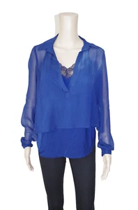 GUESS sz S BLOUSE SHIRTS CHIFFON TOP NAVY BLUE BLACK SUMMER LACE 2 IN 1 THIN NEW - Picture 1 of 8