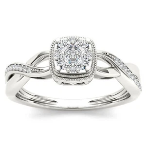 925 Sterling Silver Diamond Engagement Wedding Ring Size 7 (0.25ct/SI2,H-I) - Picture 1 of 4