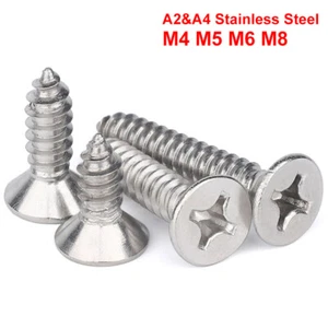 M4 M5 M6 M8 Kreuzschlitz Senkkopf Holzschrauben Blechschrauben A2 A4 Edelstahl - Picture 1 of 9