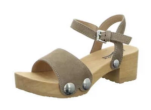 Softclox Sandale Penny 60 Beige Nubukleder Clog Blockabsatz Holz Schnalle Nieten - Bild 1 von 5