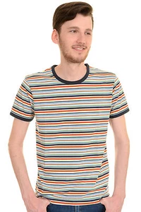 T-shirt uomo Run & Fly anni 60 70 retrò multi righe con risvolto - Foto 1 di 4