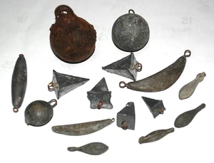 Fishing Sinkers Lead Weights 1 lb Cannon Ball Pyramid Trolling Lot of 15 Vintage - Picture 1 of 13