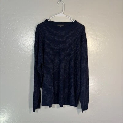 Suéter masculino Jhane Barnes XL malha de seda arte marinha pulôver gola redonda - Imagem 1 de 4