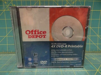 Office Depot 15-Pk Slim Case 4X DVD-R Printable 4.7 GB 120 Minutes 681-920 - Image 1 of 3