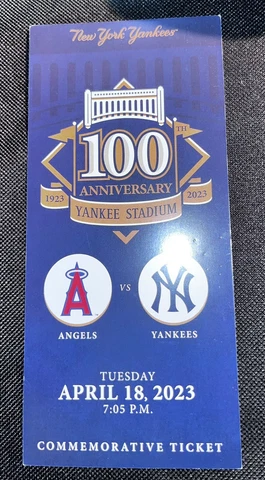 2023 NY Yankees 100th Anniversary 1923-2023 Commemorative Ticket 4/18 Ohtani HR Cover