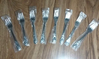 Vtg Customcraft Desert Forks Stainless Korea Monogram L Floral Design set of 8 - Image 1 of 4