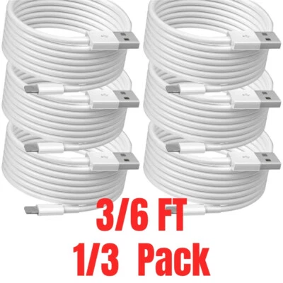 1/3Pcs USB Fast Charger Cable For iPhone 13 12 11 8 7 6 iPad Charging Cord 3/6FT - Image 1 of 4