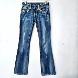 Miss Me blaue Damenjeans Größe 25 Used-Look Bootcut – mit Schmucksteinen aufgesetzt - Bild 1 von 7