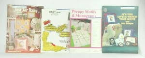 Set 4 libri vintage punto croce - solo per bavaglino bambino motivi preppy e così via - Foto 1 di 12