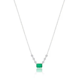 14k White Gold Emerald Diamond Necklace With 0.37 TCW Diamond Bezels Meira T - Picture 1 of 5