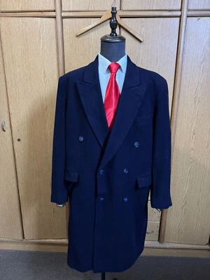 Vintage Double Breasted bespoke Classic Wool Dark blue Men suit Overcoat 48R 50R - Image 1 of 4