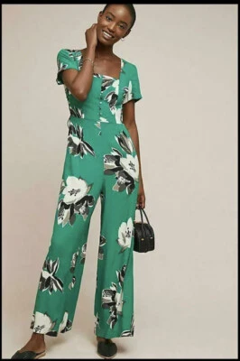 NUEVO CON ETIQUETAS Anthropologie Maeve MONO VERDE FLORAL Pierna Ancha 16 Foto 1 de 4