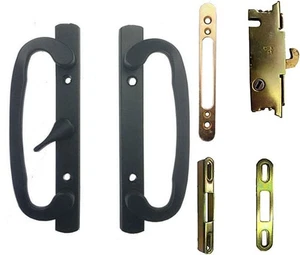 Door Handle Kit Mortise Lock, Face Plate & Keepers, A-Position, Black, Non-Keyed - Picture 1 of 2