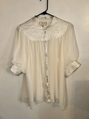 Moulinette Soeurs Women’s Blouse Ivory Button Up Size  12 Polyester Beautiful - Image 1 of 4