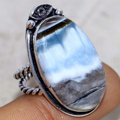 Кольцо с серебряным покрытием Owhyee Blue Opal 925 ограниченный выпуск дизайн США 8 JW - Изображение 1 из 3