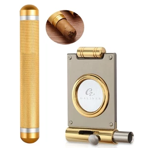 Estuche de tubo de cigarro de acero inoxidable dorado Galiner caja de humidor cortador de cigarros con punzón - Imagen 1 de 12