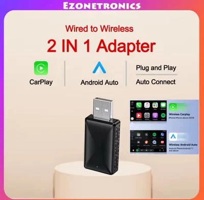 2025 NUOVO Adattatore Wireless Carplay Android Auto 2in1 Smart Mini Box WIFI BT - Immagine 1 di 4