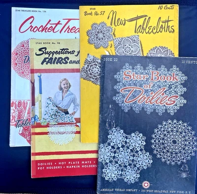 Lote de 4: Folletos de ganchillo vintage de los años 40 y 50, patrones de ganchillo de encaje Foto 1 de 4
