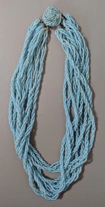 Alte Halskette Collier mit blauen Glasperlen Mehrreihig Glas Perlen Vintage - Picture 1 of 21