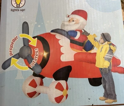 2008 Gemmy 6’ Santa Animated Airplane Lighted Christmas Inflatable Airblown-NEW - Image 1 of 4