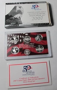 2007-S U.S. Silver Quarters Mint Set * MT WA ID WY UT * Five Proof Coins * w/COA - Picture 1 of 4