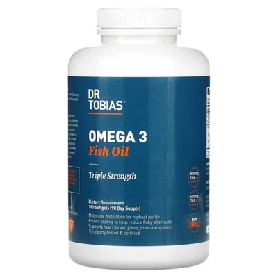 2 X Dr. Tobias, Aceite de Pescado Omega 3, Triple Fuerza, 180 Cápsulas Blandas Foto 1 de 2